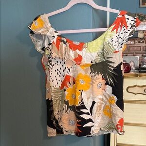 Floral Ruffle Sleeve Top - Multicolor